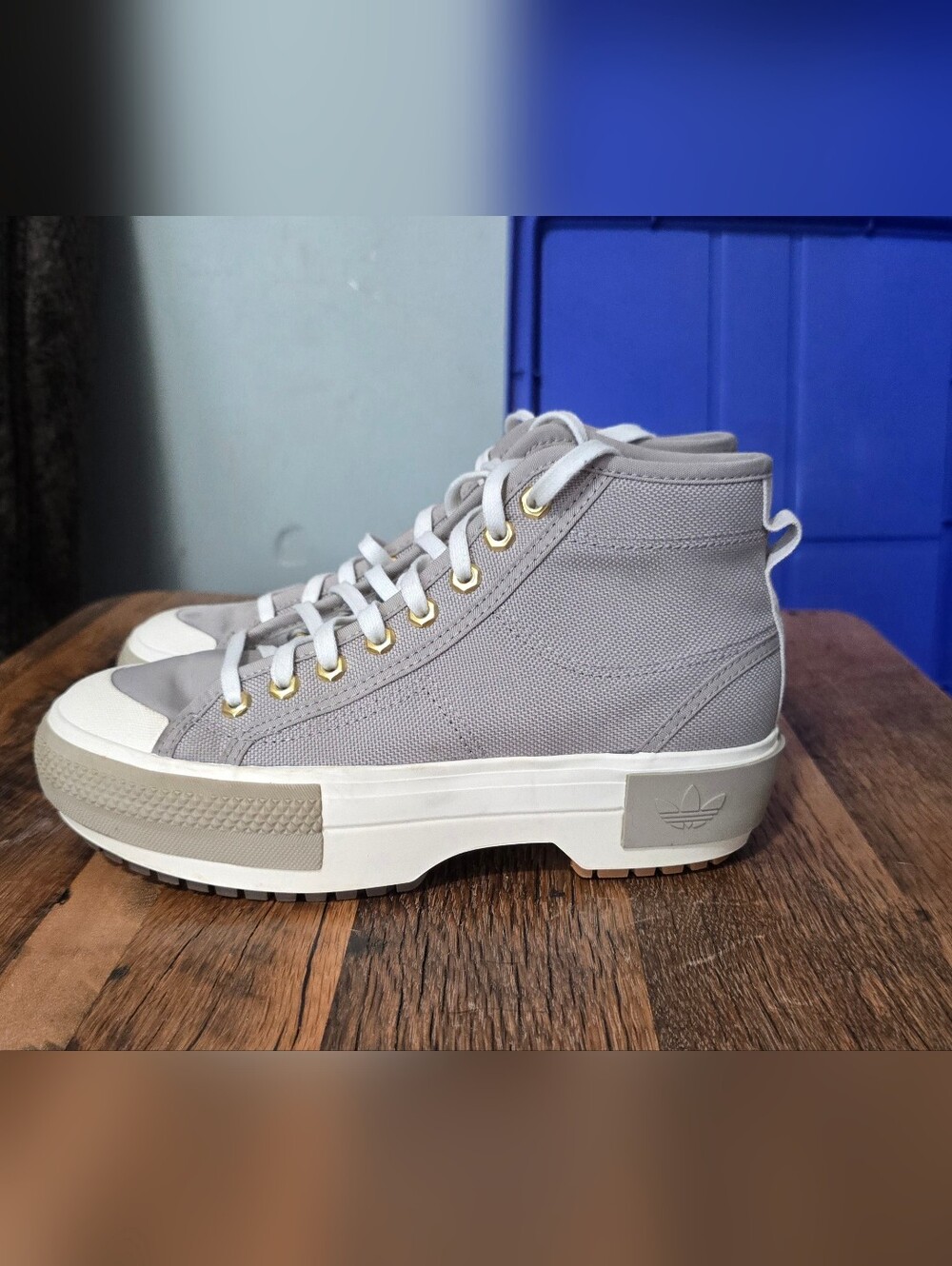 adidas High-Top Platform Sneakers in Light Green and Cream
